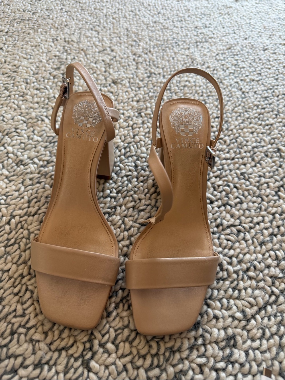 Vince Camuto Beige/Tan Block Heel Slingback Sandals